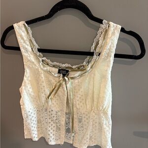 Urban Outfitters Cream Lace Blouse with Ribbon
